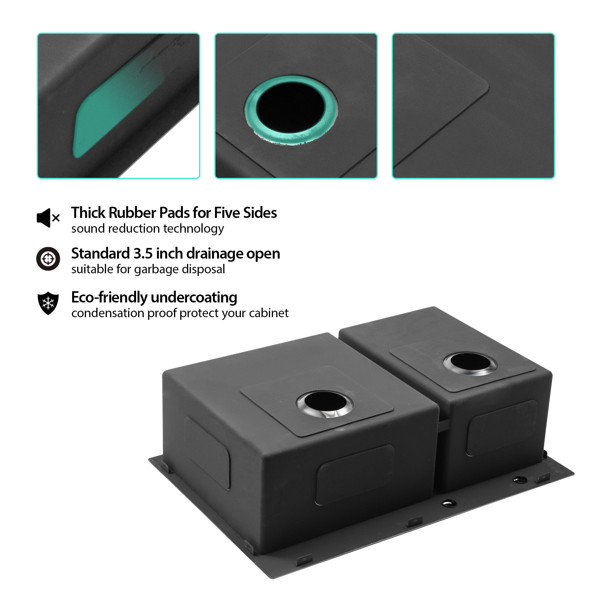 Lordear 33" Stainless Steel Gunmetal Black Double Bowl Drop-in Kitchen Sink from Lordear