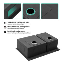 Lordear 33" Stainless Steel Gunmetal Black Double Bowl Drop-in Kitchen Sink from Lordear