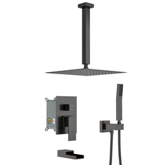 Lordear Stainless Steel Ceiling Mounted Rainfall Shower System with Waterfall Faucet