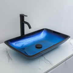 Lordear Rectangular Tempered Glass Bathroom Vessel Sink with Pop-up Drain