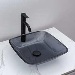 Lordear Tempered Glass Square Vessel Bathroom Sink with Drain