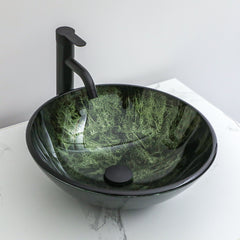 Lordear 16.5'' X 16.5'' Tempered Glass Bathroom Vessel Sink with Faucet and Pop-up Drain
