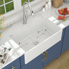 Lordear White Drop-in Single Bowel Fireclay Farmhouse Sink