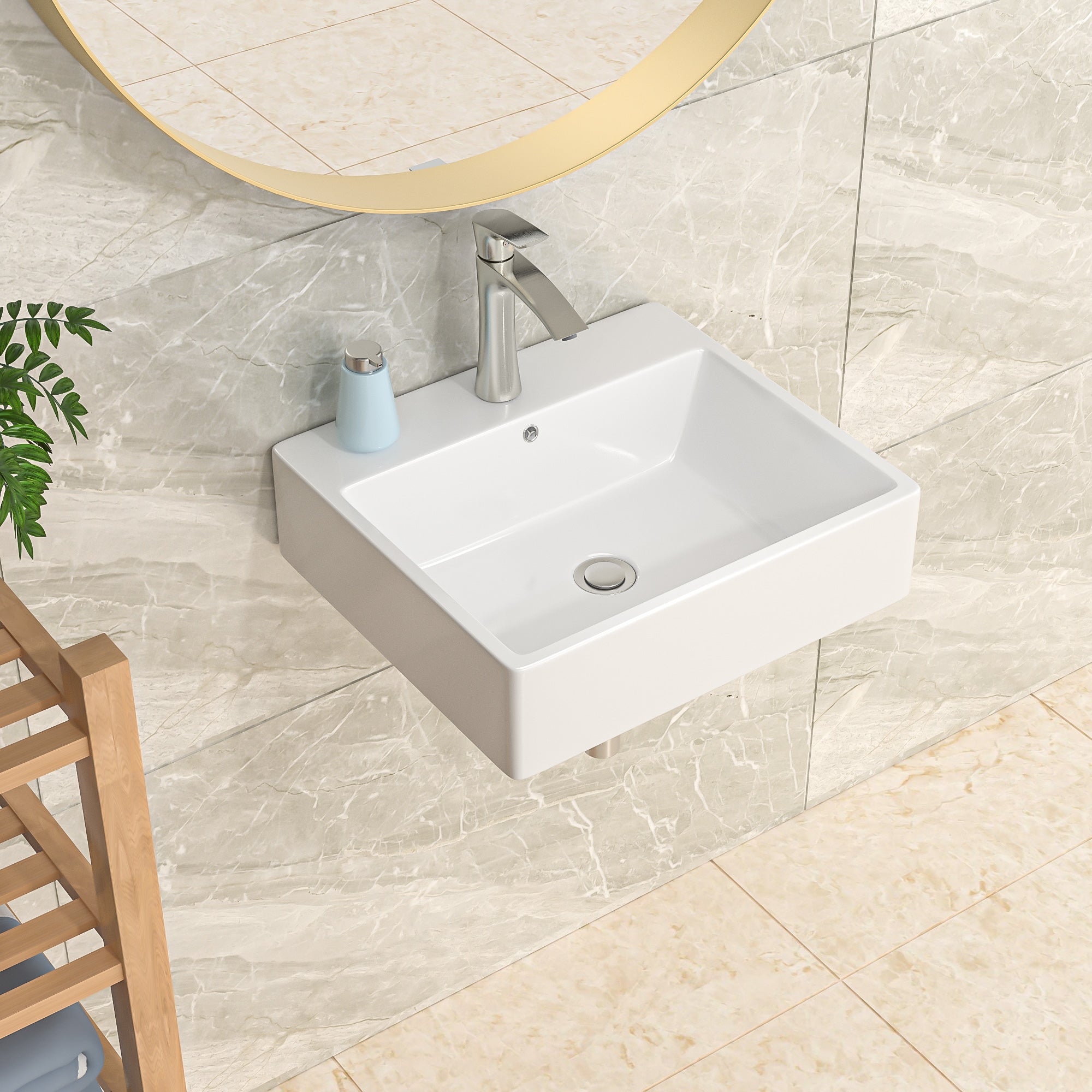 Lordear 20'' x 18'' White Rectangle Ceramic Wall Mount Bathroom Sink from Lordear