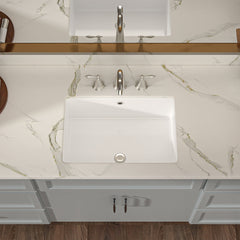 Lordear White Ceramic Rectangle Undermount Bathroom Vanity Sink with Overflow