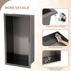 Lordear 12'' x 6'' Black Recessed Wall Stainless Steel Shower Niche