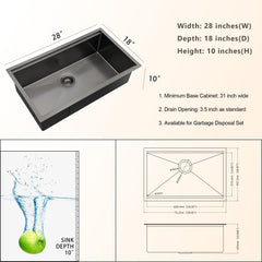 28in W x 18in D Stainless Steel Kitchen Sink Workstation Single Bowl Undermount Sink from Lordear