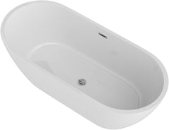 Lordear White Oval Acrylic Freestanding Bath Tub with Overflow and Drain