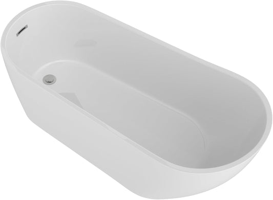 Lordear White Acrylic Backrest Freestanding Bathtub with Overflow and Drain