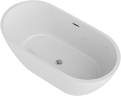 Lordear White Oval Acrylic Freestanding Bath Tub with Overflow and Drain
