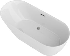 Lordear White Acrylic Freestanding Bath Tub with Overflow and Drain