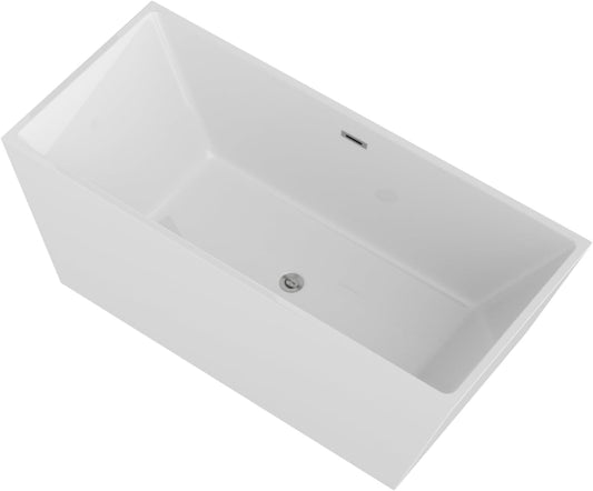 Lordear 67'' White Acrylic Rectangular Freestanding Bathtub with Overflow and Drain