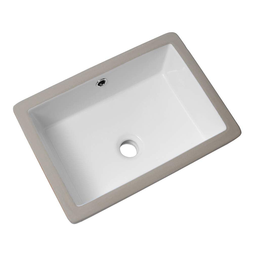 Lordear White Ceramic Rectangle Undermount Bathroom Sink with Overflow from Lordear