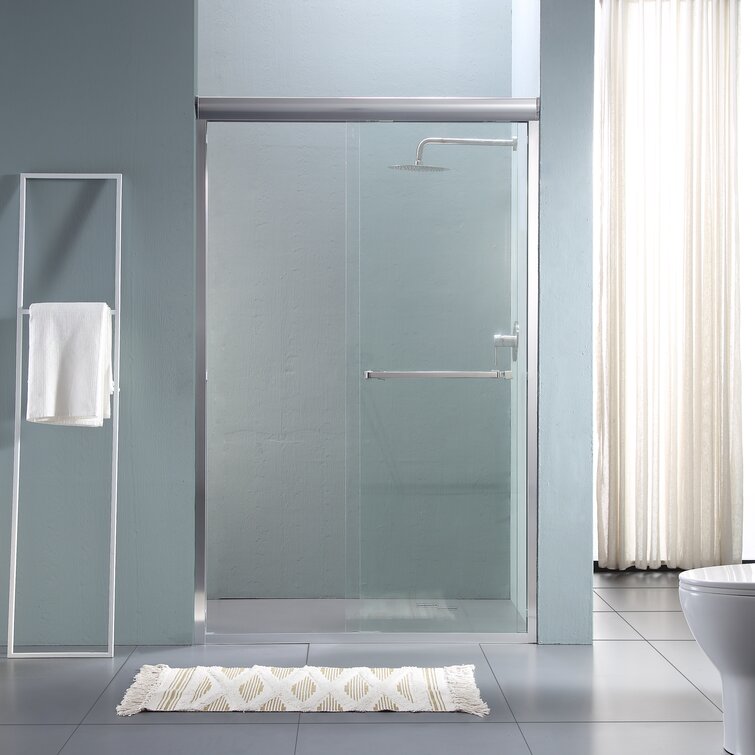 Lordear 48" W X 76" H Tempered Glass Nickel Semi-Frameless Bypass Sliding Clear Shower Door from Lordear