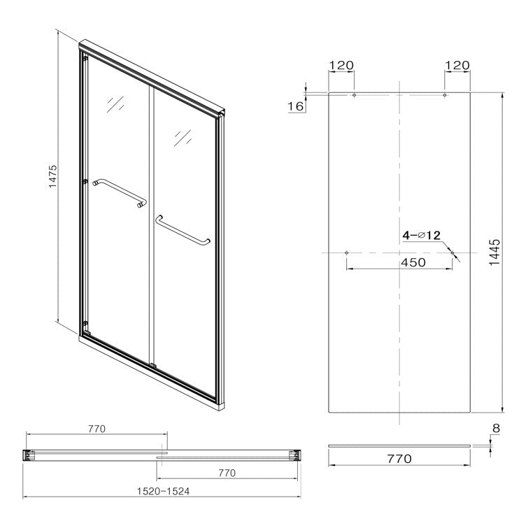 Lordear 48" W X 76" H Tempered Glass Nickel Semi-Frameless Bypass Sliding Clear Shower Door from Lordear
