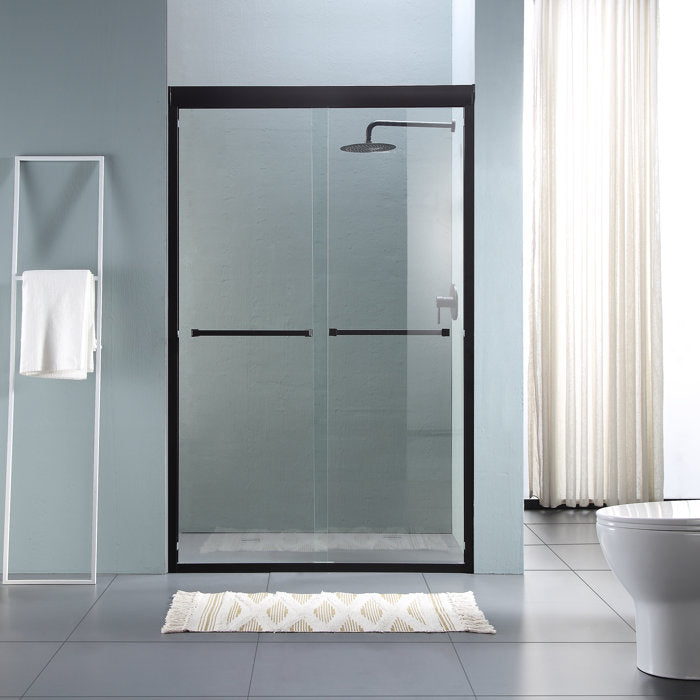 Lordear 48" W X 76" H Tempered Glass Nickel Semi-Frameless Bypass Sliding Clear Shower Door from Lordear