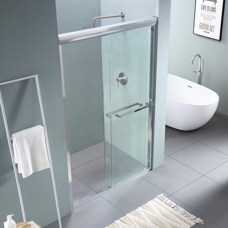 Lordear 48" W X 76" H Tempered Glass Nickel Semi-Frameless Bypass Sliding Clear Shower Door from Lordear
