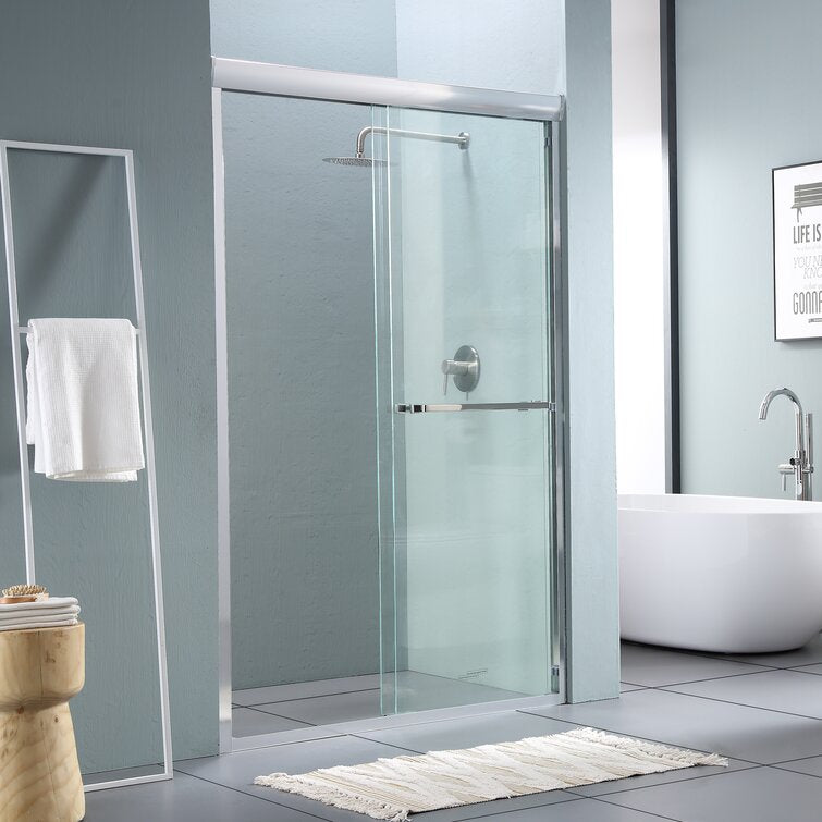 Lordear 48" W X 76" H Tempered Glass Nickel Semi-Frameless Bypass Sliding Clear Shower Door from Lordear