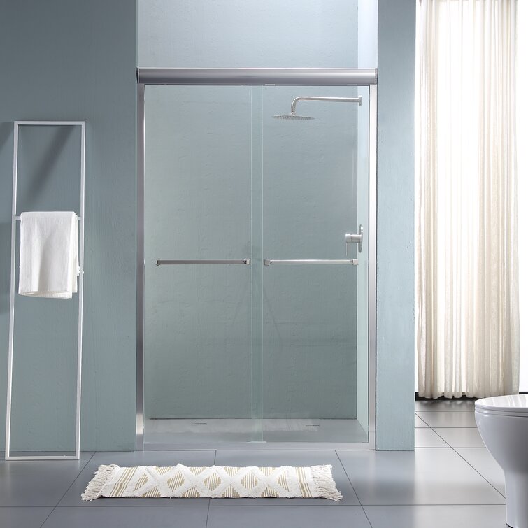 Lordear 48" W X 76" H Tempered Glass Nickel Semi-Frameless Bypass Sliding Clear Shower Door from Lordear
