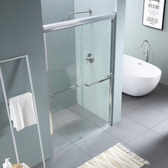 Lordear 48" W X 76" H Tempered Glass Nickel Semi-Frameless Bypass Sliding Clear Shower Door from Lordear