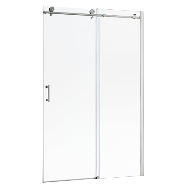 48in W x 76in H Frameless Rolling Shower Door Sliding Tempered Glass Shower Door Bathroom Glass Door-Brushed Nickel from Lordear