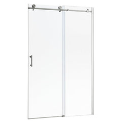 48in W x 76in H Frameless Rolling Shower Door Sliding Tempered Glass Shower Door Bathroom Glass Door-Brushed Nickel from Lordear