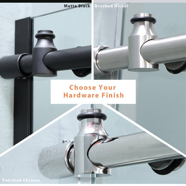 Lordear 48" W x 76" H Tempered Glass Frameless Sliding Clear Bathroom Shower Door from Lordear