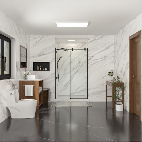 Lordear 48" W x 76" H Tempered Glass Frameless Sliding Clear Bathroom Shower Door from Lordear