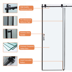Lordear 48" W x 76" H Tempered Glass Frameless Sliding Clear Bathroom Shower Door from Lordear