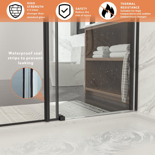 Lordear 48" W x 76" H Tempered Glass Frameless Sliding Clear Bathroom Shower Door from Lordear