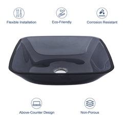 Lordear Tempered Glass Square Vessel Bathroom Sink with Drain