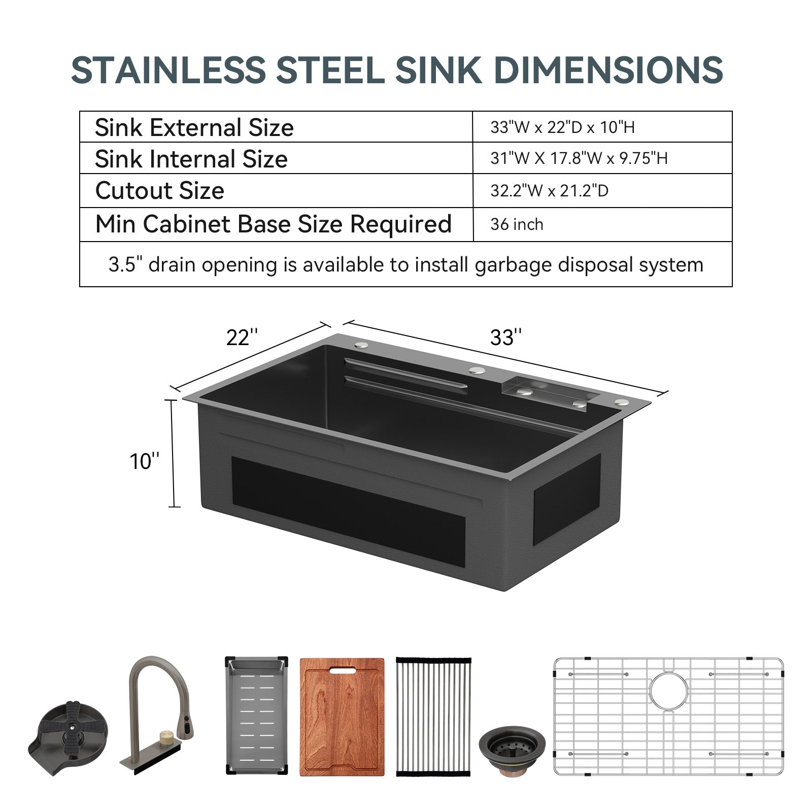 Lordear 33'' Stainless Steel Drop In Waterfall Single Bowl Workstation Kitchen Sink  from Lordear