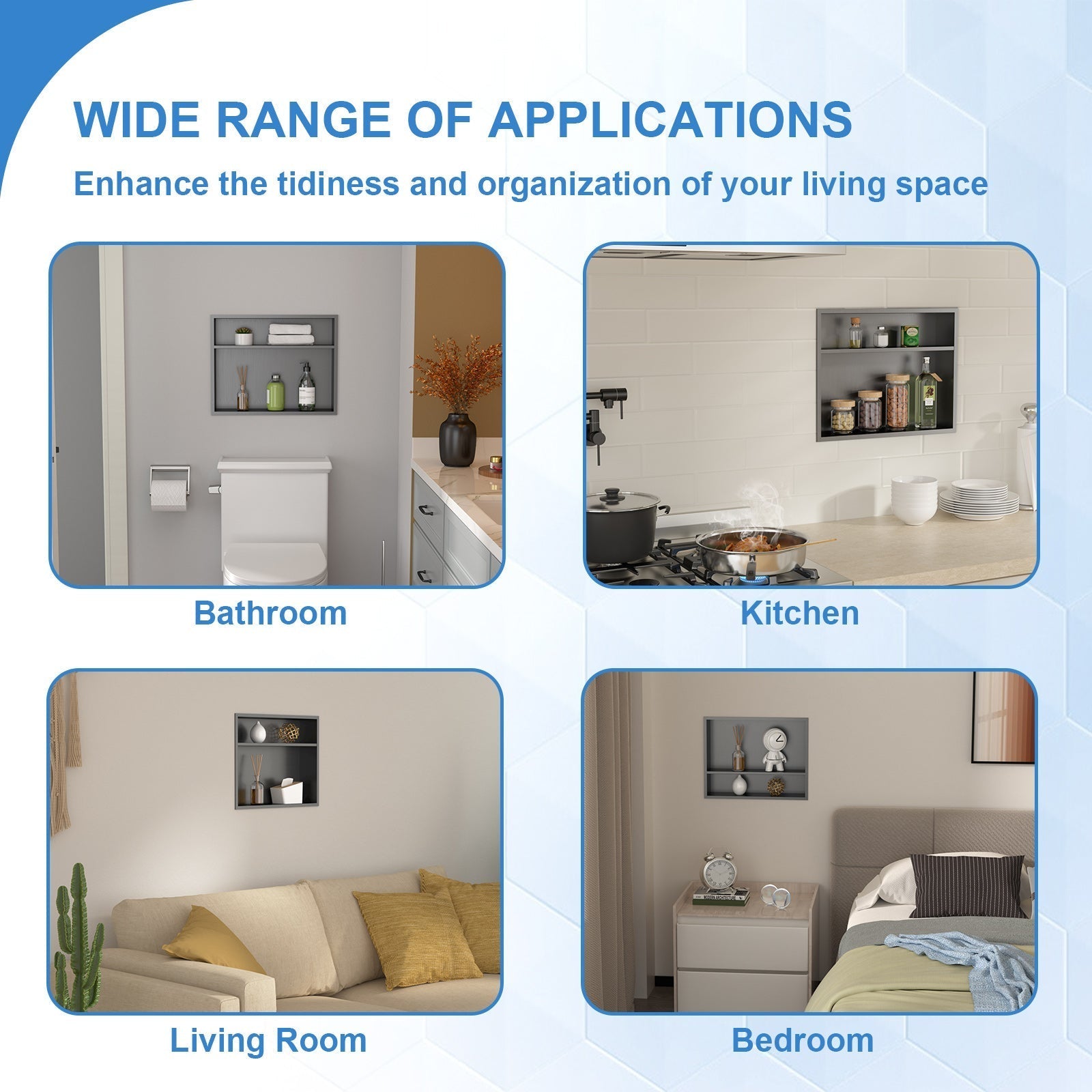 Lordear 18in x 14in Rectangle Two-Tier Shower Niche Black No Tile Needed Recessed Wall Niche Insert for Bathroom Storage from Lordear