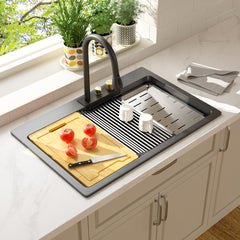 Lordear 33'' x 22'' Drop-in Waterfall Single Bowl Quartz Workstation Kitchen Sink