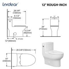 Lordear 1.1/1.6 GPF One Piece Toilet Dual Flush Elongated Toilet Floor Mounted (Seat Included)