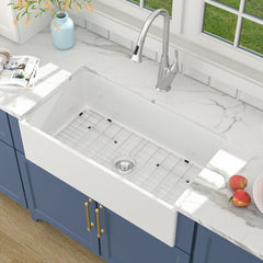 Lordear White Drop-in Single Bowel Fireclay Farmhouse Sink