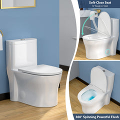 Lordear White Ceramic Stain-Resistant One Piece Toilet for Bathroom