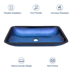 Lordear Rectangular Tempered Glass Bathroom Vessel Sink with Pop-up Drain