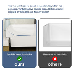 Lordear 19'' x 12'' White Ceramic Semi Recessed Rectangular Bathroom Vessel Sink