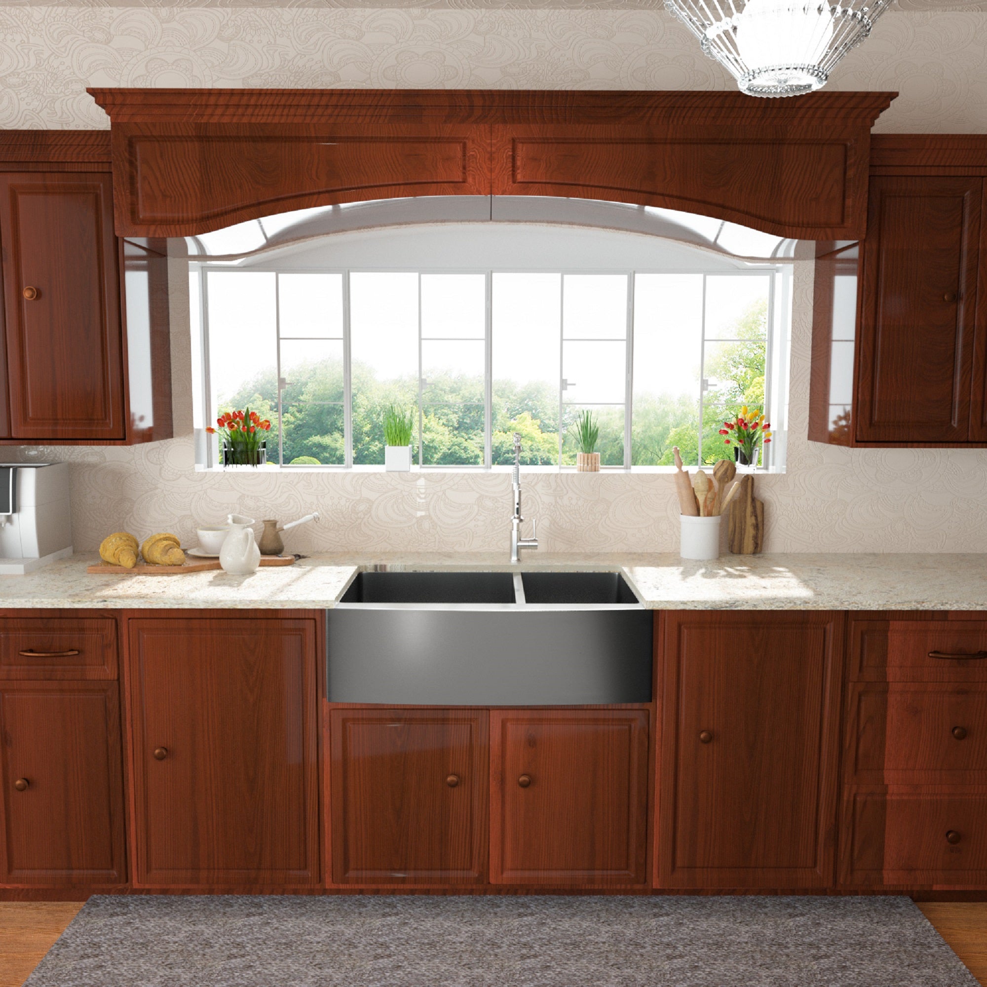 Lordear 33'' Stainless Steel Double Bowl Gunmetal Black Apron Front Farmhouse Kitchen Sink from Lordear