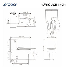 Lordear White Ceramic Floor Mounted Push Button One Piece Elongated Bidet Toilet with Comfort Soft Seat