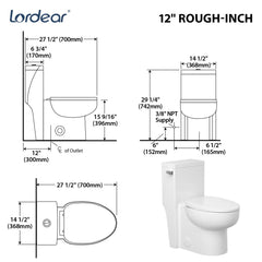 Lordear 1.6 Gallons GPF Elongated Comfort Height Floor Mounted One-Piece Toilet (Seat Included)