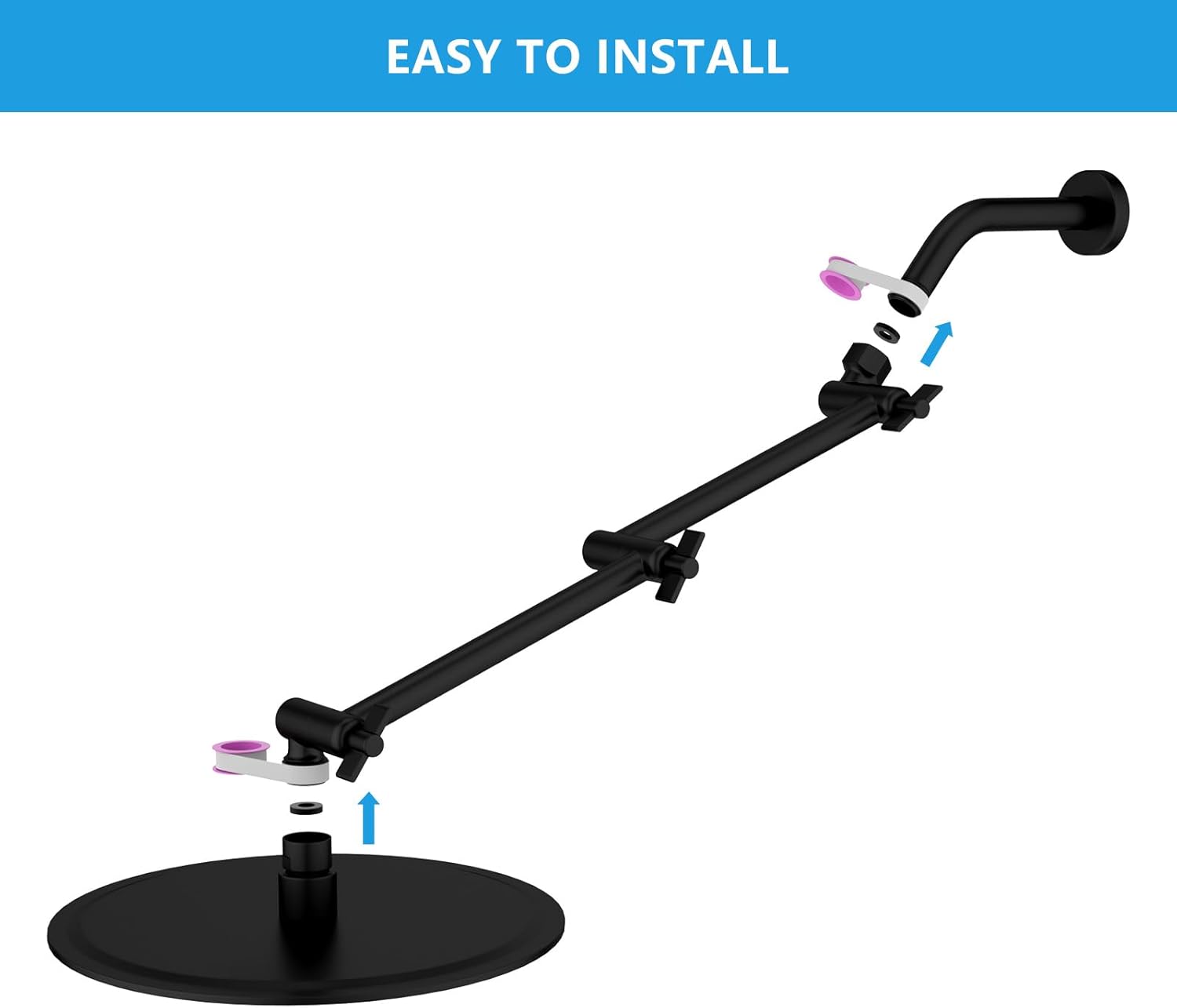 Lordear Stainless Steel Black Universal Connection Foldable and Adjustable Shower Extension Arm from Lordear
