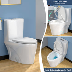 Lordear Elongated White Ceramic Modern One Piece Toilet with Comfort Wider Chair Seat