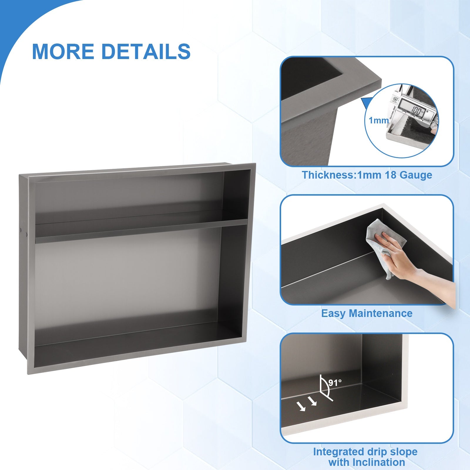 Lordear 18in x 14in Rectangle Two-Tier Shower Niche Black No Tile Needed Recessed Wall Niche Insert for Bathroom Storage from Lordear