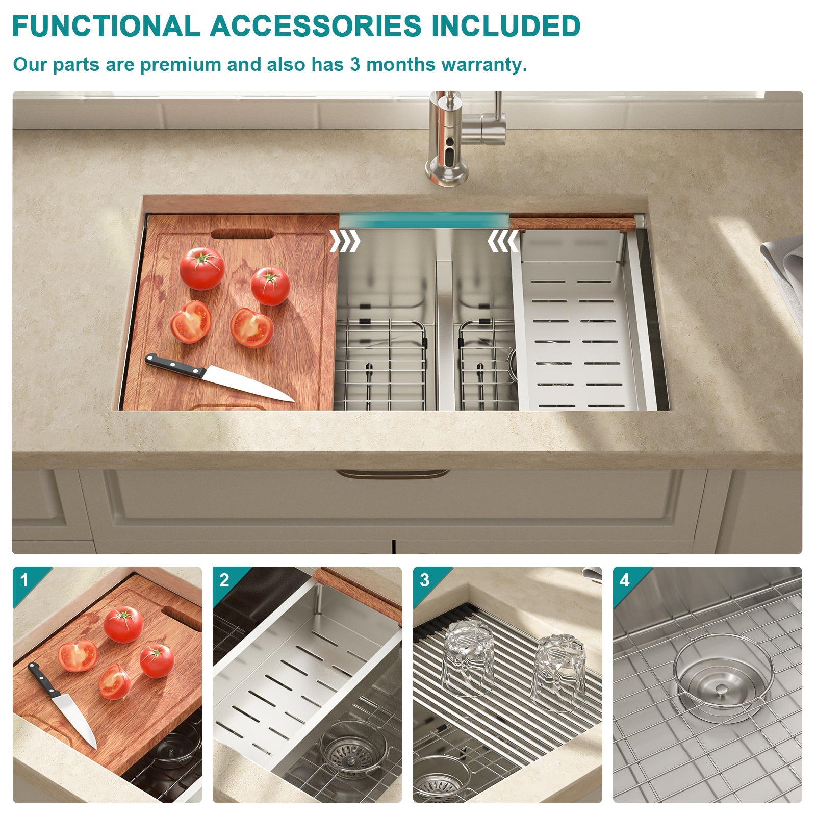 Lordear 33" Stainless Steel Double Bowl Undermount Low Divide Workstation Kitchen Sink  from Lordear