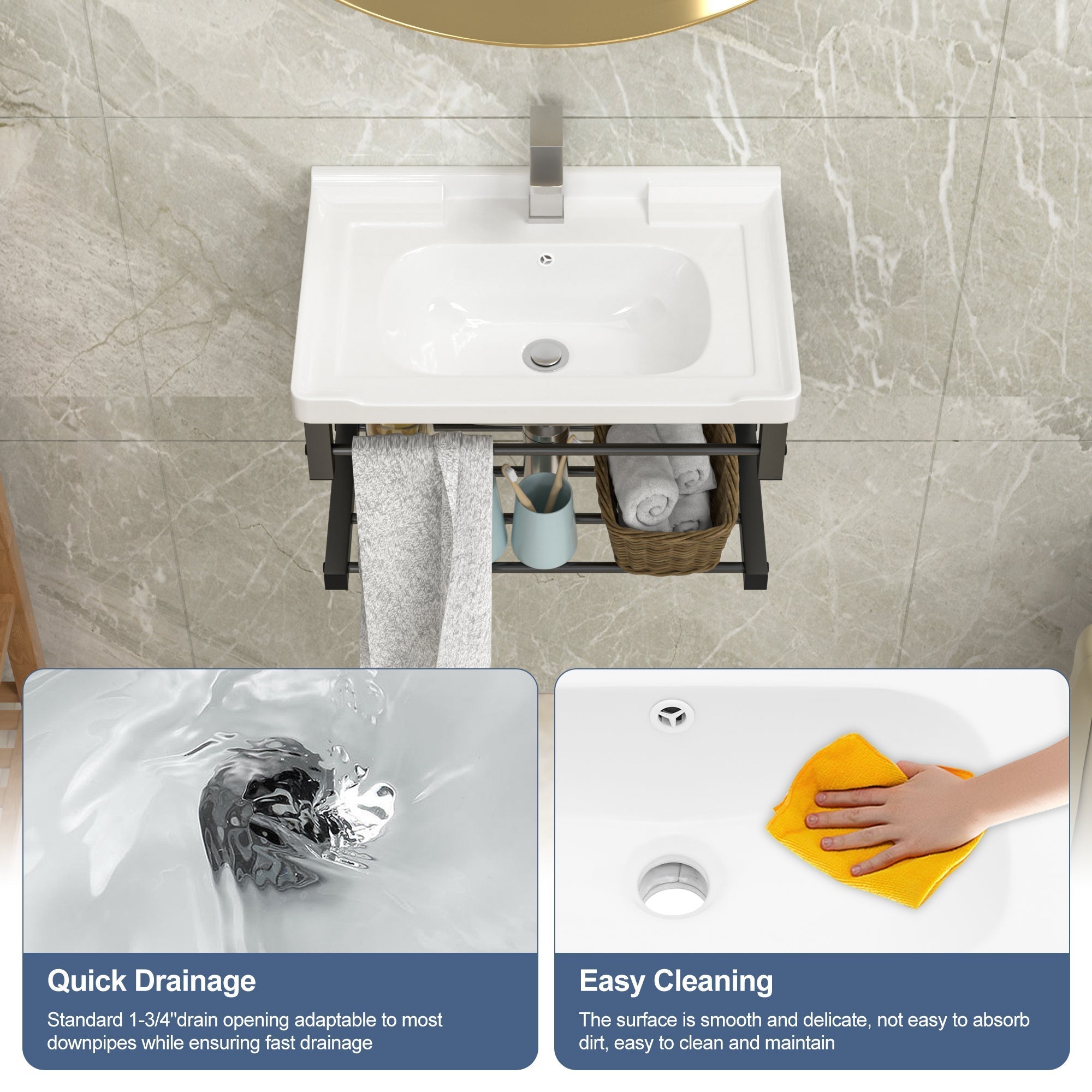 Lordear 23.75'' x 15.75'' White Ceramic Wall Mounted Bathroom Sink with Towel Rack  from Lordear