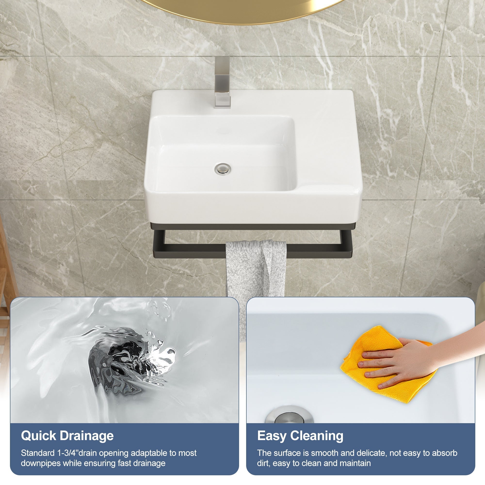 Lordear 23.25'' x 16.5'' White Ceramic Wall Mounted Bathroom Sink with Towel Rack  from Lordear