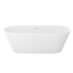 Lordear 63'' White Acrylic Oval Freestanding Soaking Tub with Overflow and Drain