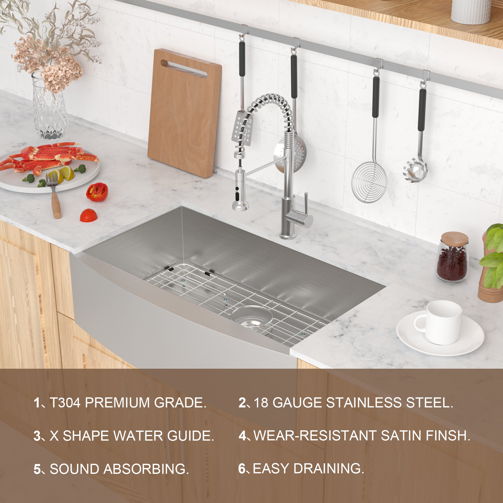 Lordear 33'' Stainless Steel Apron Front Farmhouse Kitchen Sink from Lordear